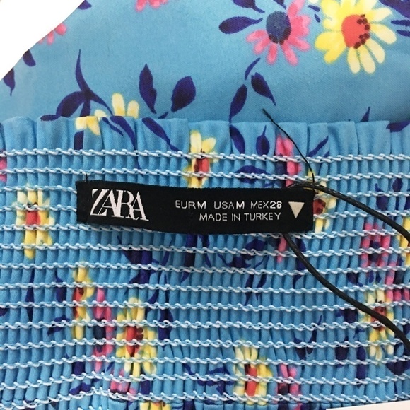 ZARA Crop Top Bandeau Summer Blue Floral Shirred Smocked Pretty Cute Beachy - Picture 7 of 13